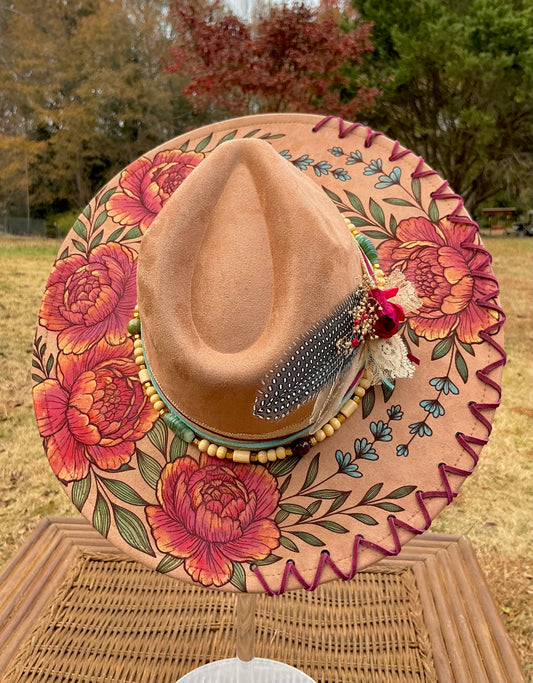 Winter Sale - Peony Paradise Vegan Suede Wide Brim