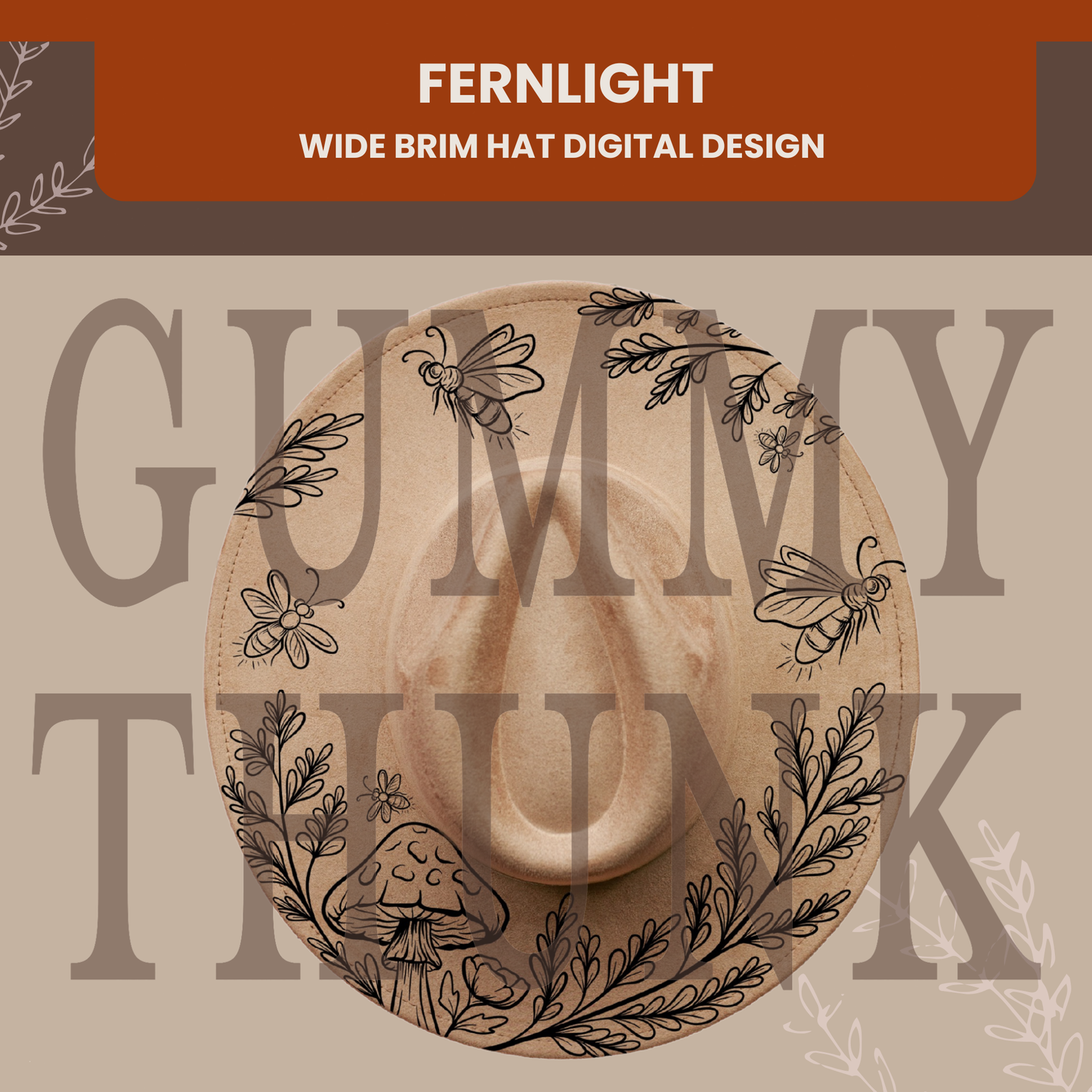 Fernlight -- Digital Design for Hat Burning -- Laser Engraving and Hand Burning Wide Brim Hat Template