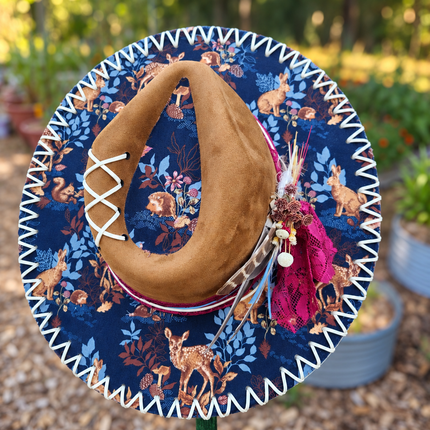 Navy Forest Animals on Camel Wide Brim