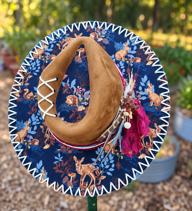 Navy Forest Animals on Camel Wide Brim