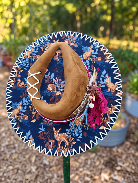Navy Forest Animals on Camel Wide Brim