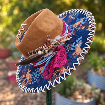 Navy Forest Animals on Camel Wide Brim