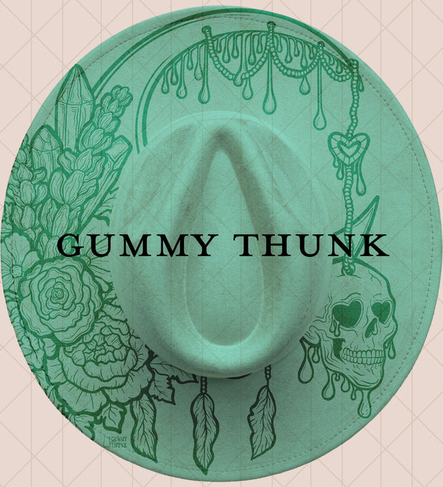 Light Mint Burned Wide Brim Vegan Suede Hat