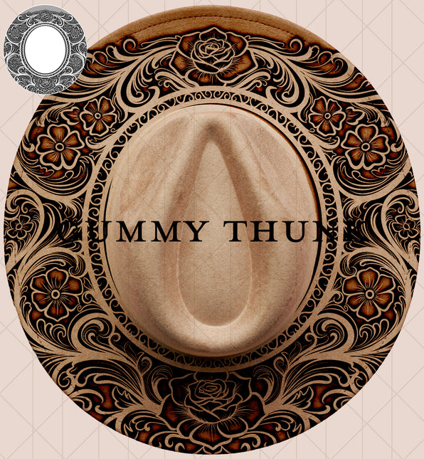 Tooled Leather Inverted Digital Laser Design and Template Wide Brim Hat SVG File Only