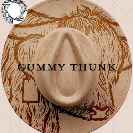 Highland Cow Digital Laser Design and Template Wide Brim Hat SVG File Only