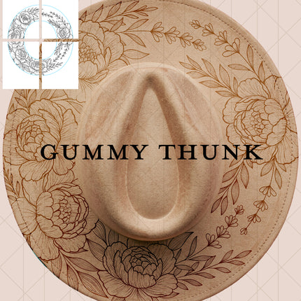 Peony Paradise: Printable Hand Burning Design Wide Brim Hat PNG Only