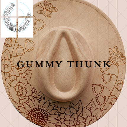 Butterfly Blossom Printable Hand Burning Design Wide Brim Hat PNG Only