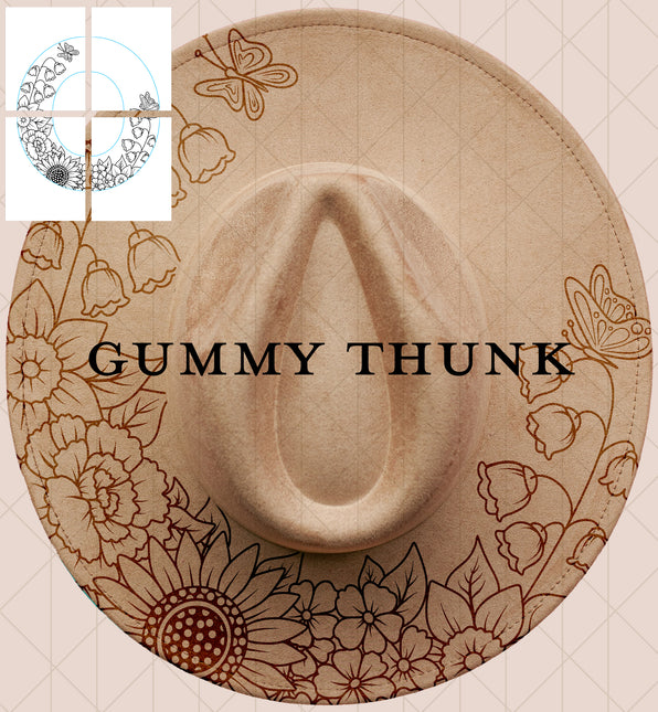 Butterfly Blossom Printable Hand Burning Design Wide Brim Hat PNG Only