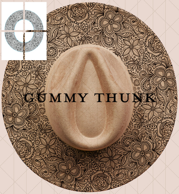 Ink Blossom Printable Hand Burning Design Wide Brim Hat PNG Only