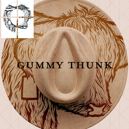 Highland Cow Printable Hand Burning Design Wide Brim Hat PNG Only