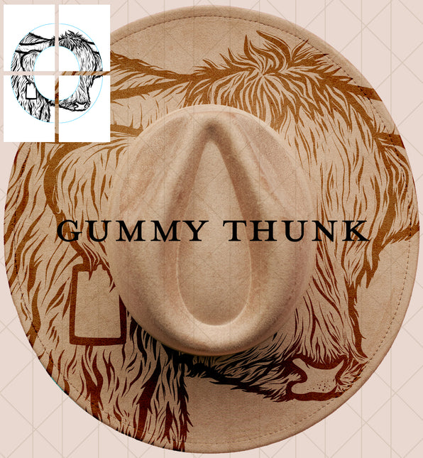 Highland Cow Printable Hand Burning Design Wide Brim Hat PNG Only