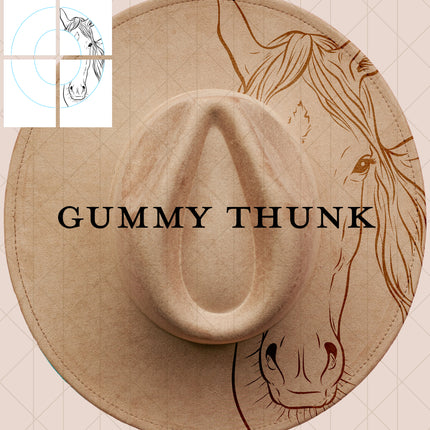 Horse of Course Printable Hand Burning Design Wide Brim Hat PNG Only