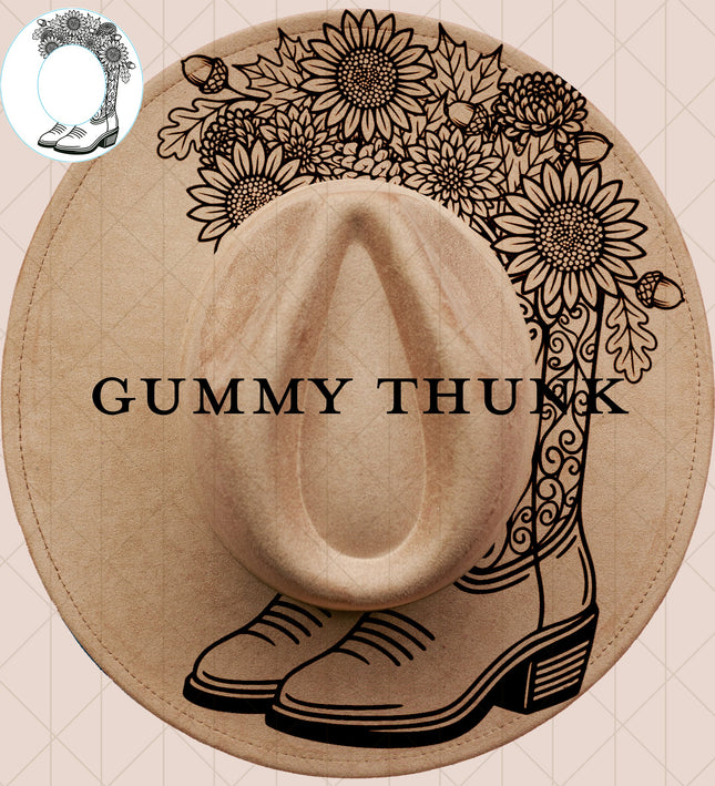 Bloomin Boots Digital Laser Design and Template Wide Brim Hat SVG File Only