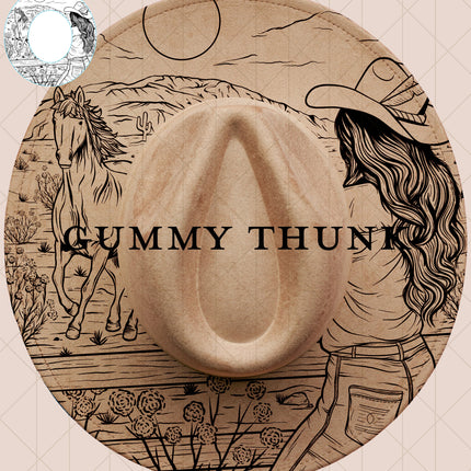 Free Rein Line art Digital Laser Design and Template Wide Brim Hat SVG File Only