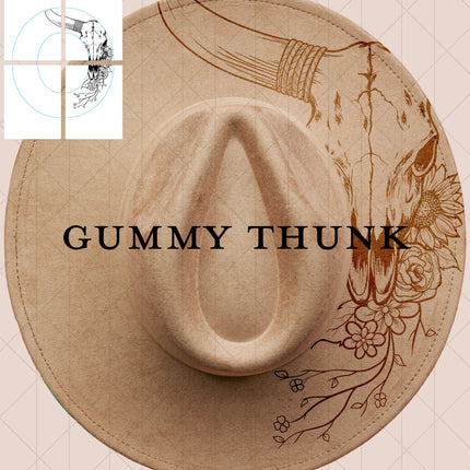 Floral LongHorn Printable Hand Burning Design Wide Brim Hat PNG Only