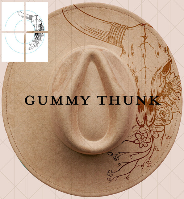 Floral LongHorn Printable Hand Burning Design Wide Brim Hat PNG Only