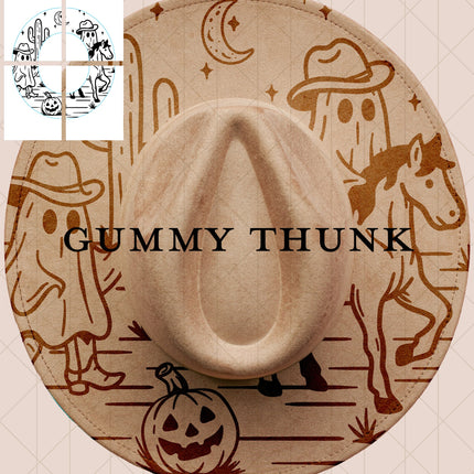 Ghouls Night Printable Hand Burning Design Wide Brim Hat PNG Only