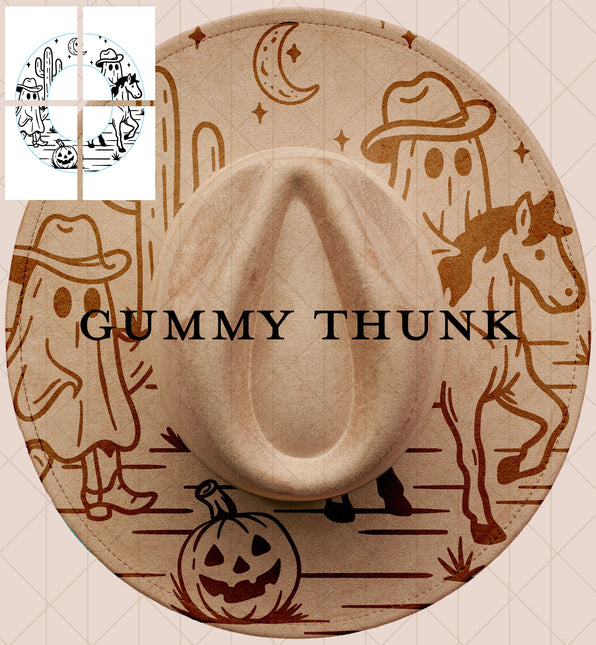 Ghouls Night Printable Hand Burning Design Wide Brim Hat PNG Only