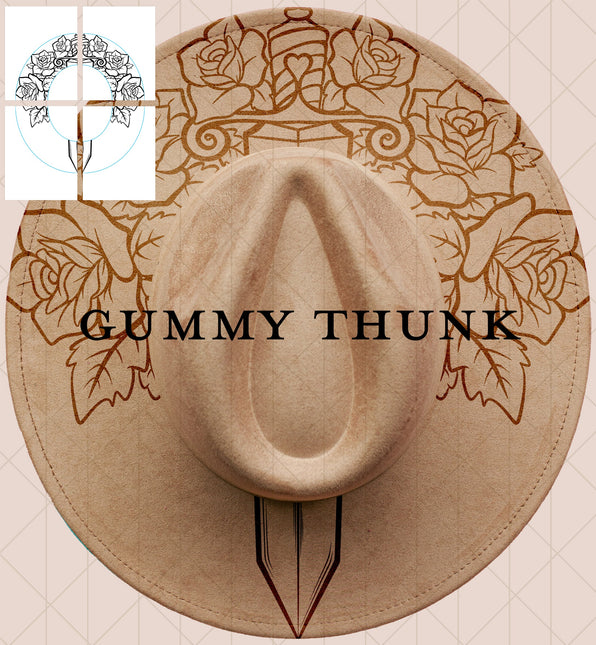 Through the Heart Printable Hand Burning Design Wide Brim Hat PNG Only