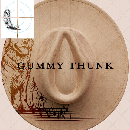 Golden Retriever Printable Hand Burning Design Wide Brim Hat PNG Only