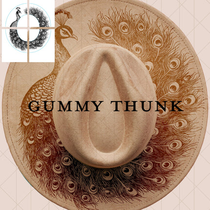 Peacock Printable Hand Burning Design Wide Brim Hat PNG Only