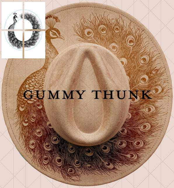 Peacock Printable Hand Burning Design Wide Brim Hat PNG Only