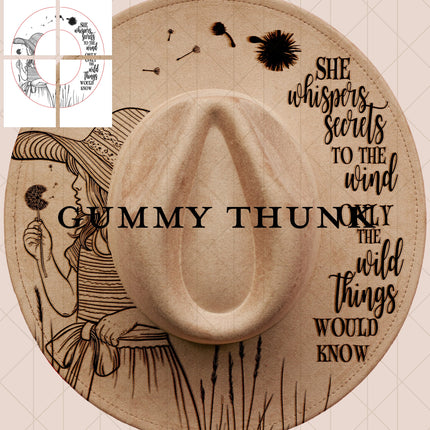 Wild Secrets Printable Hand Burning Design Wide Brim Hat PNG Only