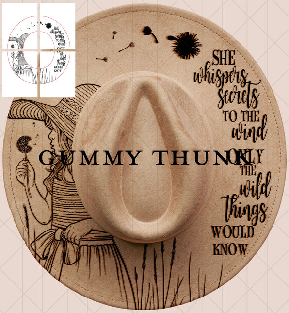 Wild Secrets Printable Hand Burning Design Wide Brim Hat PNG Only