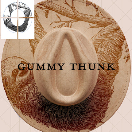 Sloth Printable Hand Burning Design Wide Brim Hat PNG Only