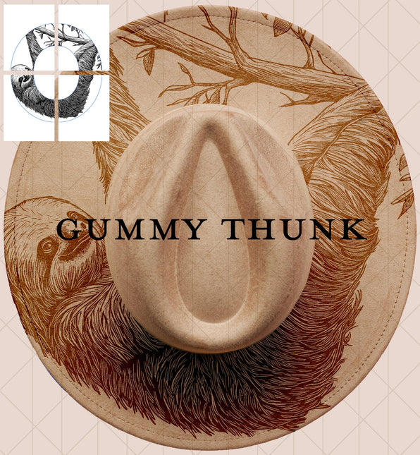 Sloth Printable Hand Burning Design Wide Brim Hat PNG Only