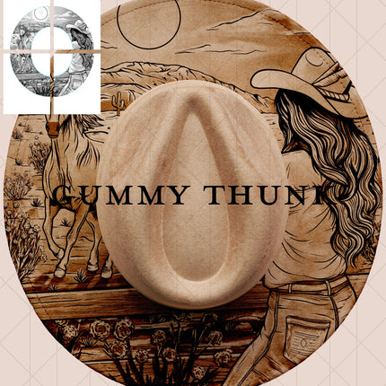 Free Rein Laser Printable Hand Burning Design Wide Brim Hat PNG Only