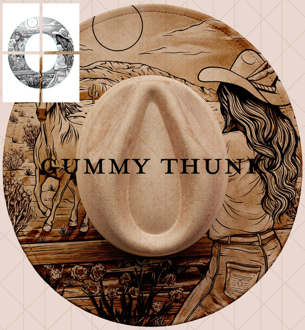 Free Rein Laser Printable Hand Burning Design Wide Brim Hat PNG Only