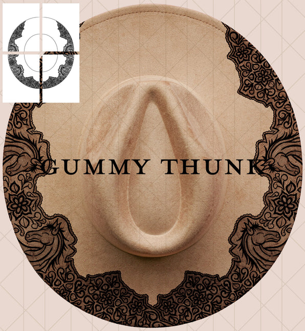 Western Lace Printable Hand Burning Design Wide Brim Hat PNG Only