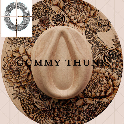 Serpent's Garden Printable Hand Burning Design Wide Brim Hat PNG Only