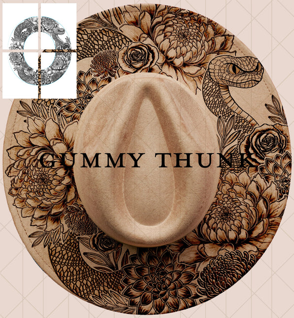 Serpent's Garden Printable Hand Burning Design Wide Brim Hat PNG Only