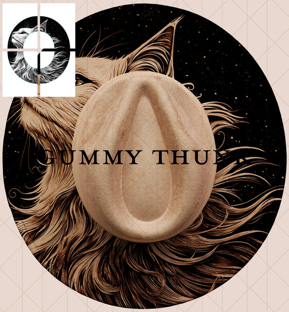 Cat On the Hat Printable Hand Burning Design Wide Brim Hat PNG Only