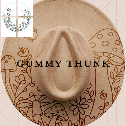 Mushroom Meadow Printable Hand Burning Design Wide Brim Hat PNG Only