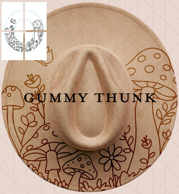 Mushroom Meadow Printable Hand Burning Design Wide Brim Hat PNG Only