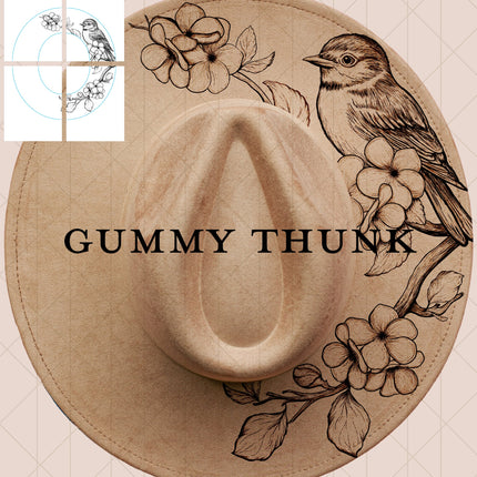 Bluebird Printable Hand Burning Design Wide Brim Hat PNG Only