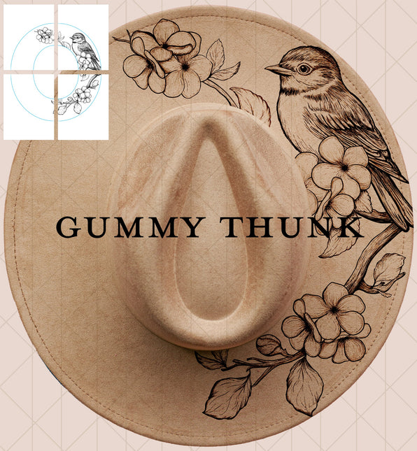 Bluebird Printable Hand Burning Design Wide Brim Hat PNG Only
