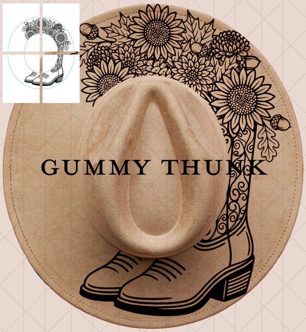 Bloomin Boots Printable Hand Burning Design Wide Brim Hat PNG Only