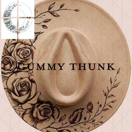 Roses Detailed Printable Hand Burning Design Wide Brim Hat PNG Only
