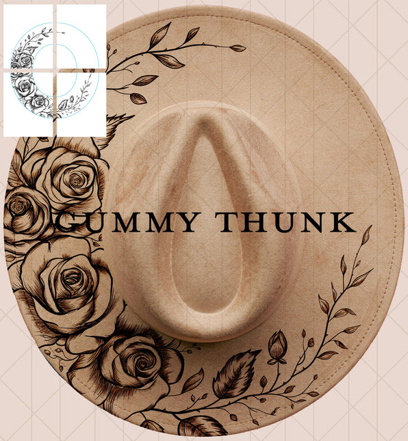 Roses Detailed Printable Hand Burning Design Wide Brim Hat PNG Only