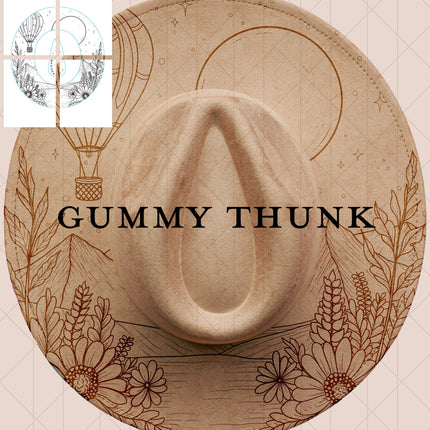 Wander Printable Hand Burning Design Wide Brim Hat PNG Only