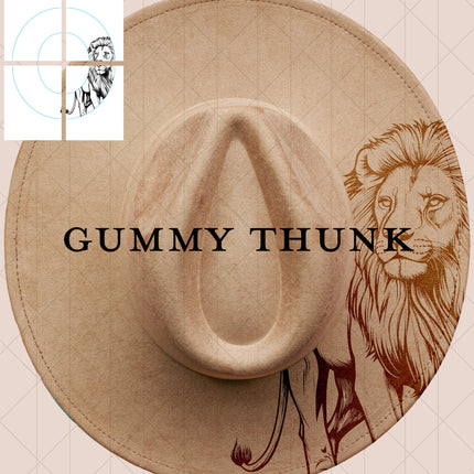 Lion Printable Hand Burning Design Wide Brim Hat PNG Only