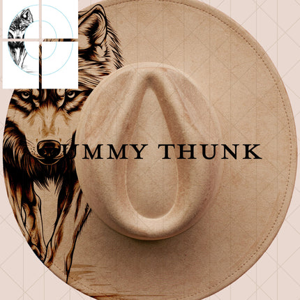 Wolf Printable Hand Burning Design Wide Brim Hat PNG Only