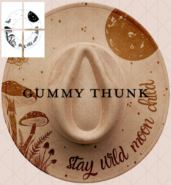 Stay Wild Moon Child White BG Printable Hand Burning Design Wide Brim Hat PNG Only