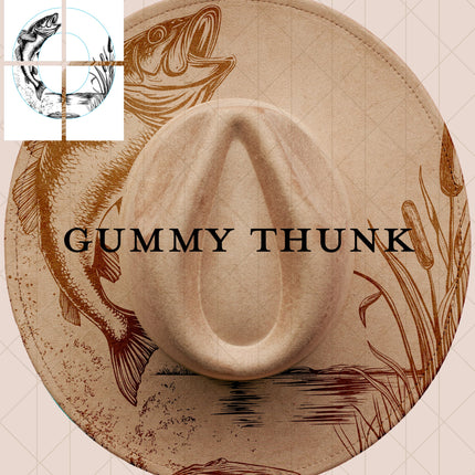 Bass Hat Printable Hand Burning Design Wide Brim Hat PNG Only