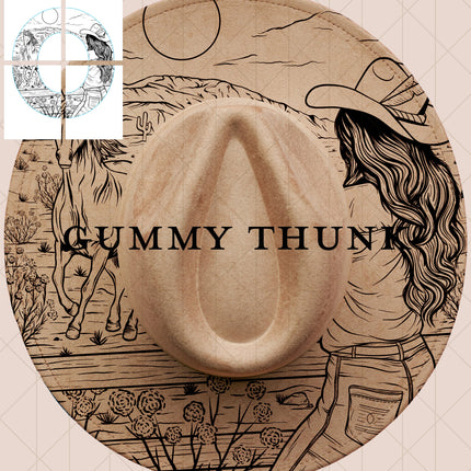 Free Rein Line art Printable Hand Burning Design Wide Brim Hat PNG Only