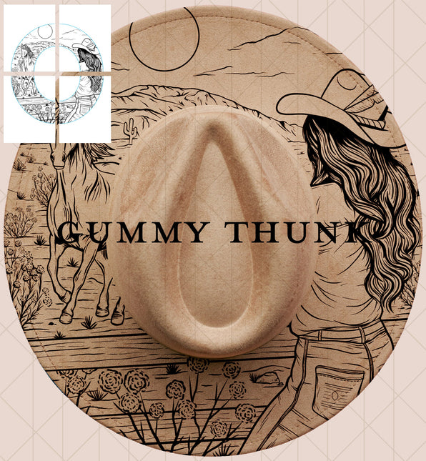 Free Rein Line art Printable Hand Burning Design Wide Brim Hat PNG Only